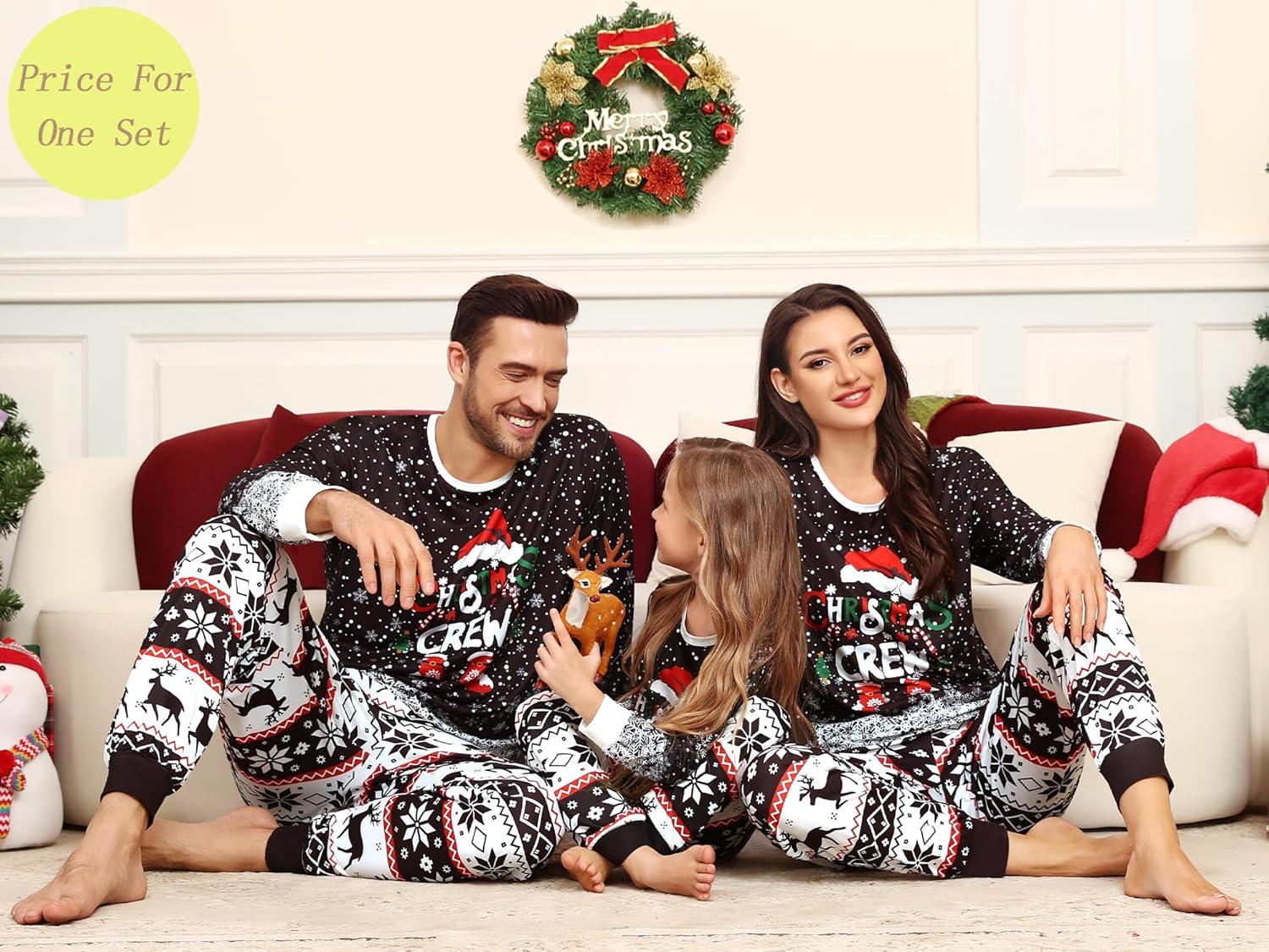 imageSWOMOG Matching Couple Christmas Pajamas Set Modal Long Sleeve ButtonDown Sleepwear Family Festival Party Xmas PJs SetsBlack Christmas Print