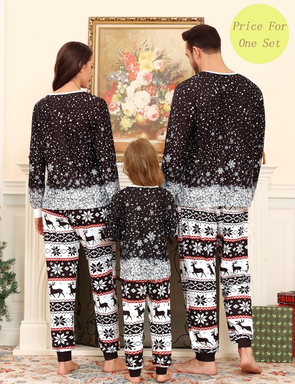 imageSWOMOG Matching Couple Christmas Pajamas Set Modal Long Sleeve ButtonDown Sleepwear Family Festival Party Xmas PJs SetsBlack Christmas Print