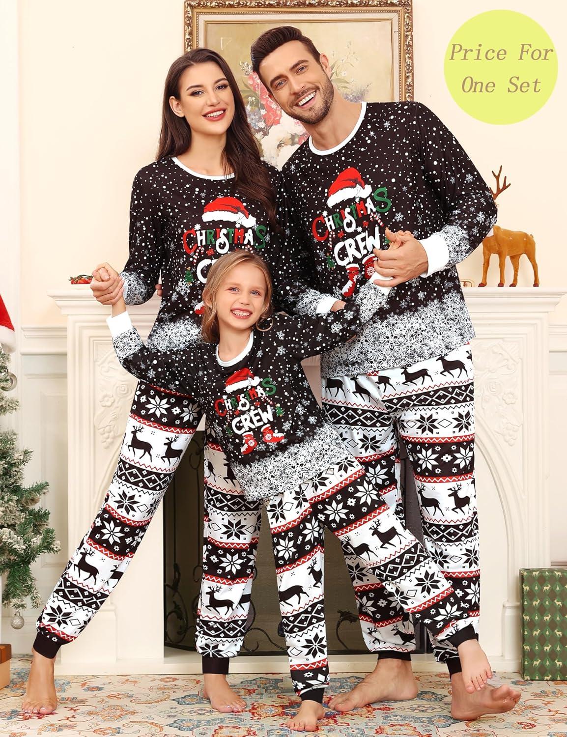 imageSWOMOG Matching Couple Christmas Pajamas Set Modal Long Sleeve ButtonDown Sleepwear Family Festival Party Xmas PJs SetsBlack Christmas Print