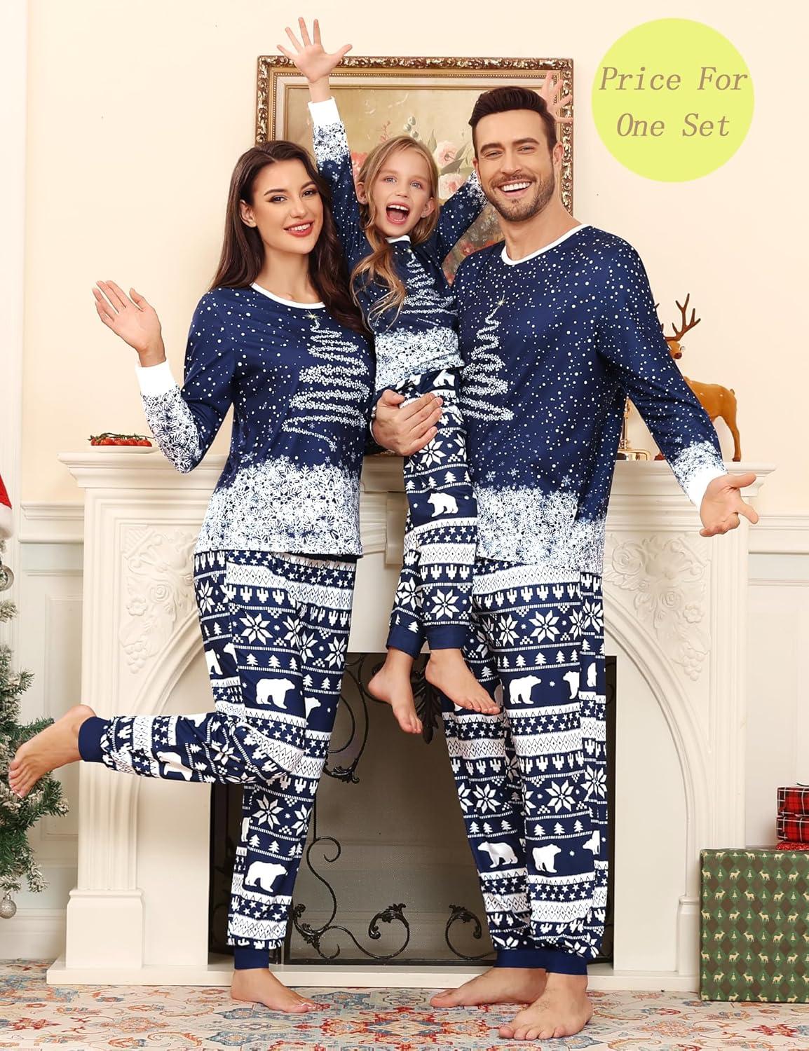imageSWOMOG Matching Couple Christmas Pajamas Set Modal Long Sleeve ButtonDown Sleepwear Family Festival Party Xmas PJs SetsBlue Christmas Tree