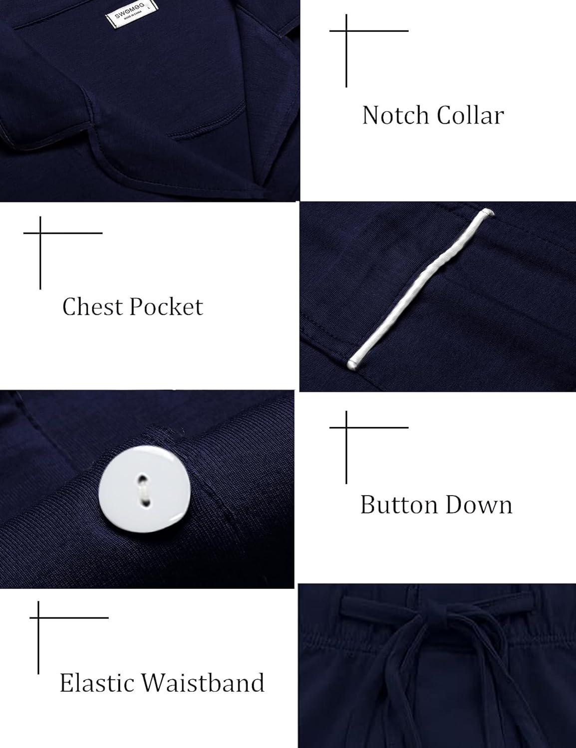 imageSWOMOG Matching Couple Christmas Pajamas Set Modal Long Sleeve ButtonDown Sleepwear Family Festival Party Xmas PJs SetsNavy Blue