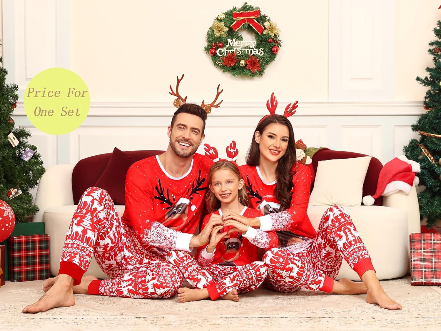 imageSWOMOG Matching Couple Christmas Pajamas Set Modal Long Sleeve ButtonDown Sleepwear Family Festival Party Xmas PJs SetsRed Christmas Deer