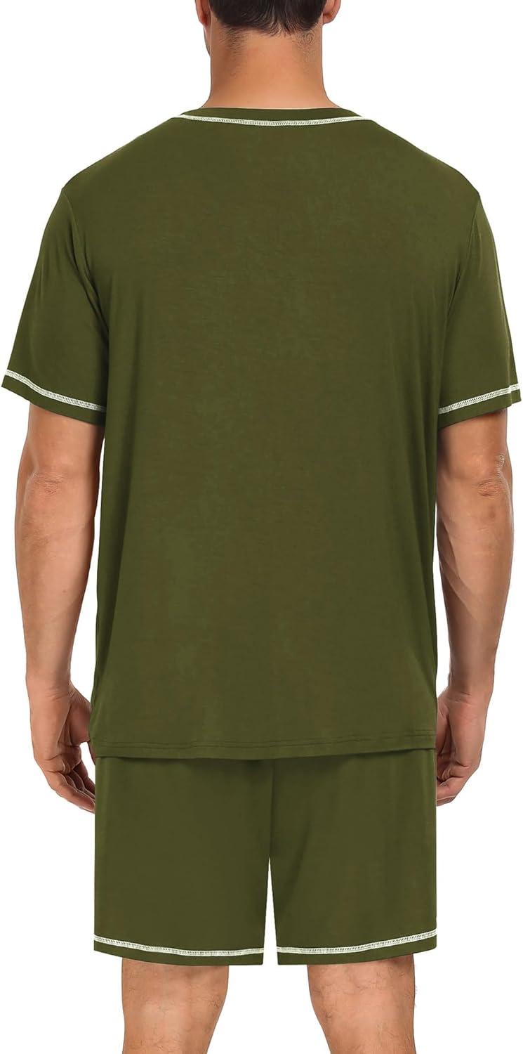 imageSWOMOG Men Modal Pajamas Set Comfy Sleepwear Short Sleeve Pjs Set Soft 2 Piece Lounge Set Cozy Nightwear with PocketsArmy Green