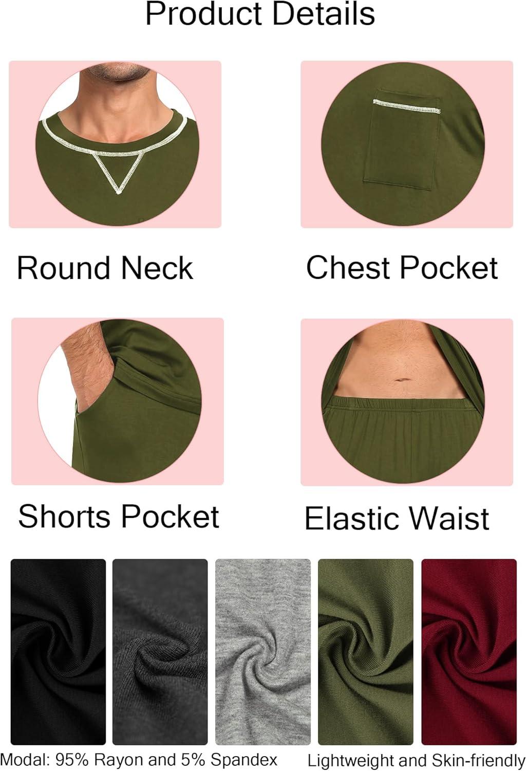 imageSWOMOG Men Modal Pajamas Set Comfy Sleepwear Short Sleeve Pjs Set Soft 2 Piece Lounge Set Cozy Nightwear with PocketsArmy Green