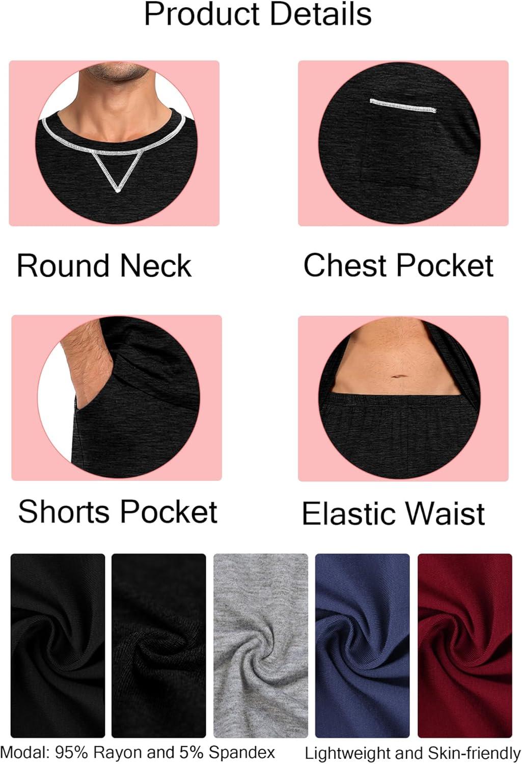 imageSWOMOG Men Modal Pajamas Set Comfy Sleepwear Short Sleeve Pjs Set Soft 2 Piece Lounge Set Cozy Nightwear with PocketsBlecked Black