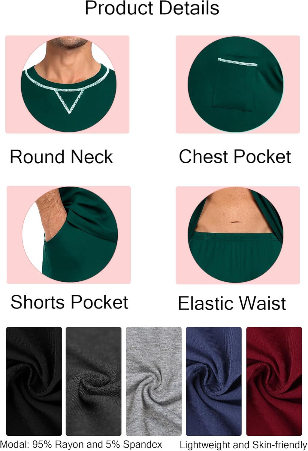 imageSWOMOG Men Modal Pajamas Set Comfy Sleepwear Short Sleeve Pjs Set Soft 2 Piece Lounge Set Cozy Nightwear with PocketsDeep Green