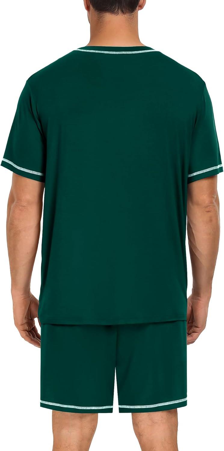 imageSWOMOG Men Modal Pajamas Set Comfy Sleepwear Short Sleeve Pjs Set Soft 2 Piece Lounge Set Cozy Nightwear with PocketsDeep Green