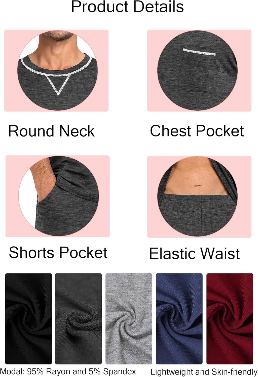 imageSWOMOG Men Modal Pajamas Set Comfy Sleepwear Short Sleeve Pjs Set Soft 2 Piece Lounge Set Cozy Nightwear with PocketsDeep Grey