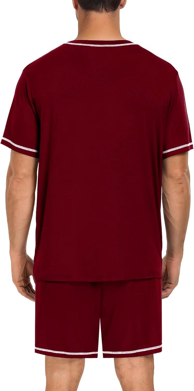 imageSWOMOG Men Modal Pajamas Set Comfy Sleepwear Short Sleeve Pjs Set Soft 2 Piece Lounge Set Cozy Nightwear with PocketsDeep Wine Red