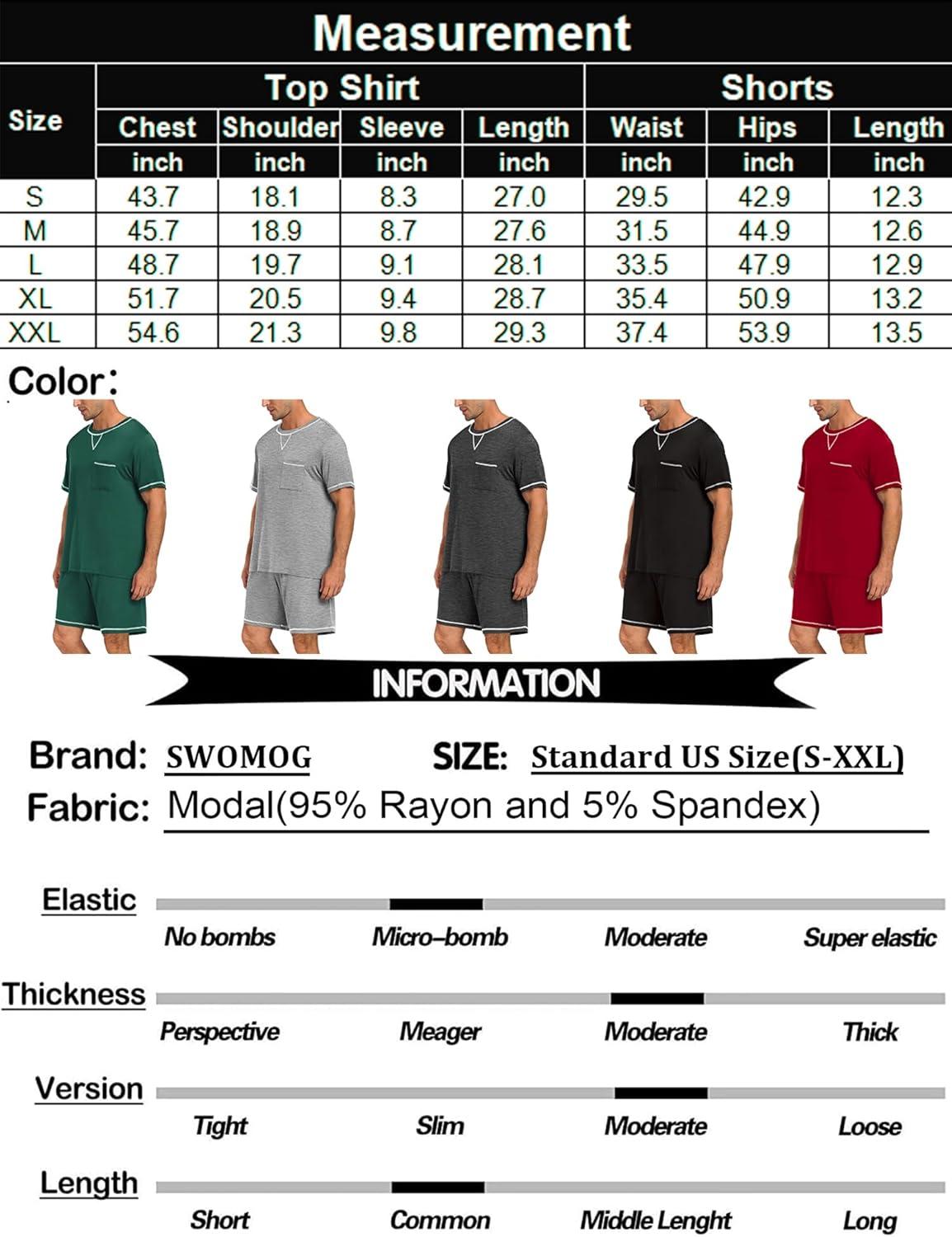 imageSWOMOG Men Modal Pajamas Set Comfy Sleepwear Short Sleeve Pjs Set Soft 2 Piece Lounge Set Cozy Nightwear with PocketsGreen