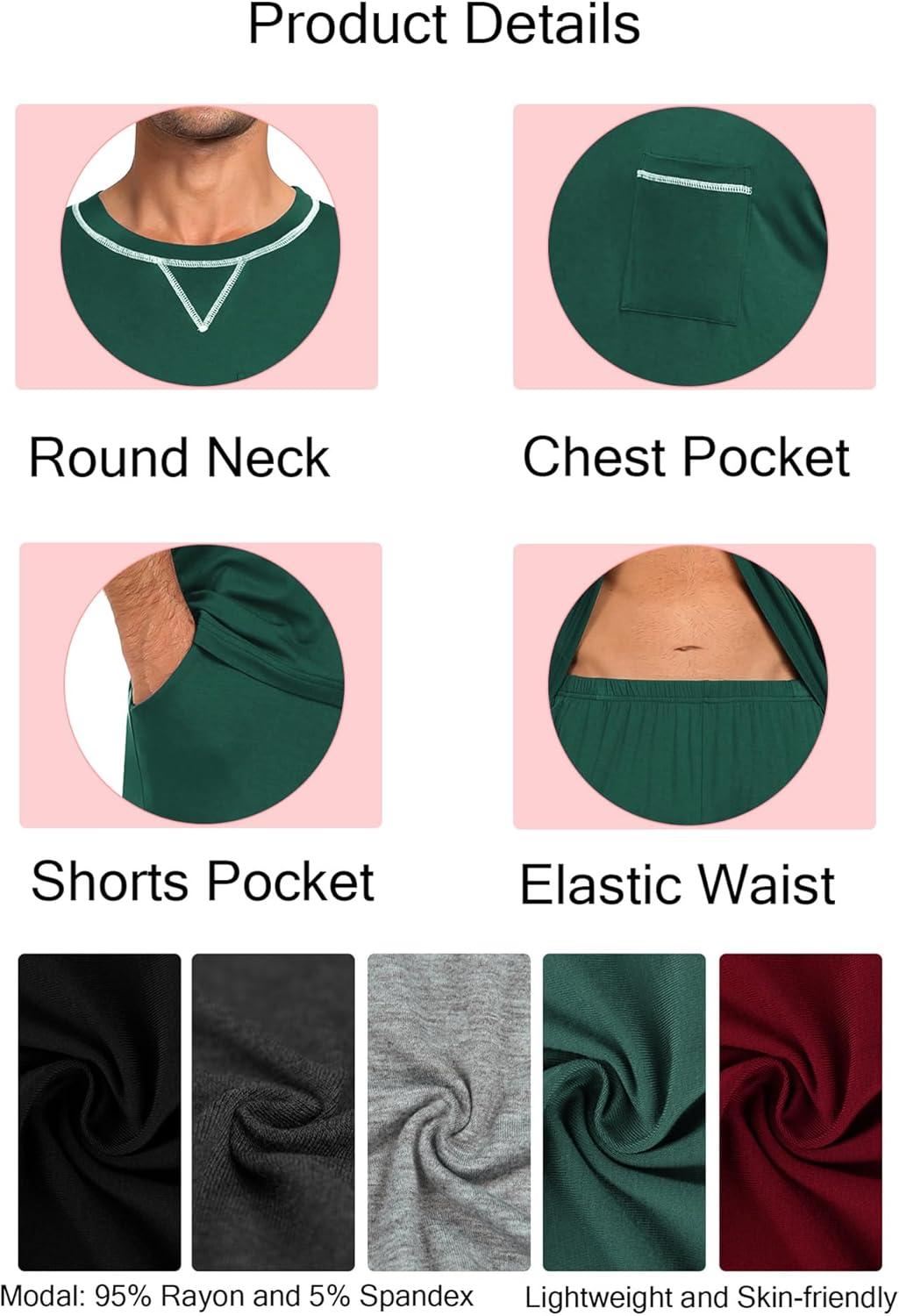 imageSWOMOG Men Modal Pajamas Set Comfy Sleepwear Short Sleeve Pjs Set Soft 2 Piece Lounge Set Cozy Nightwear with PocketsGreen