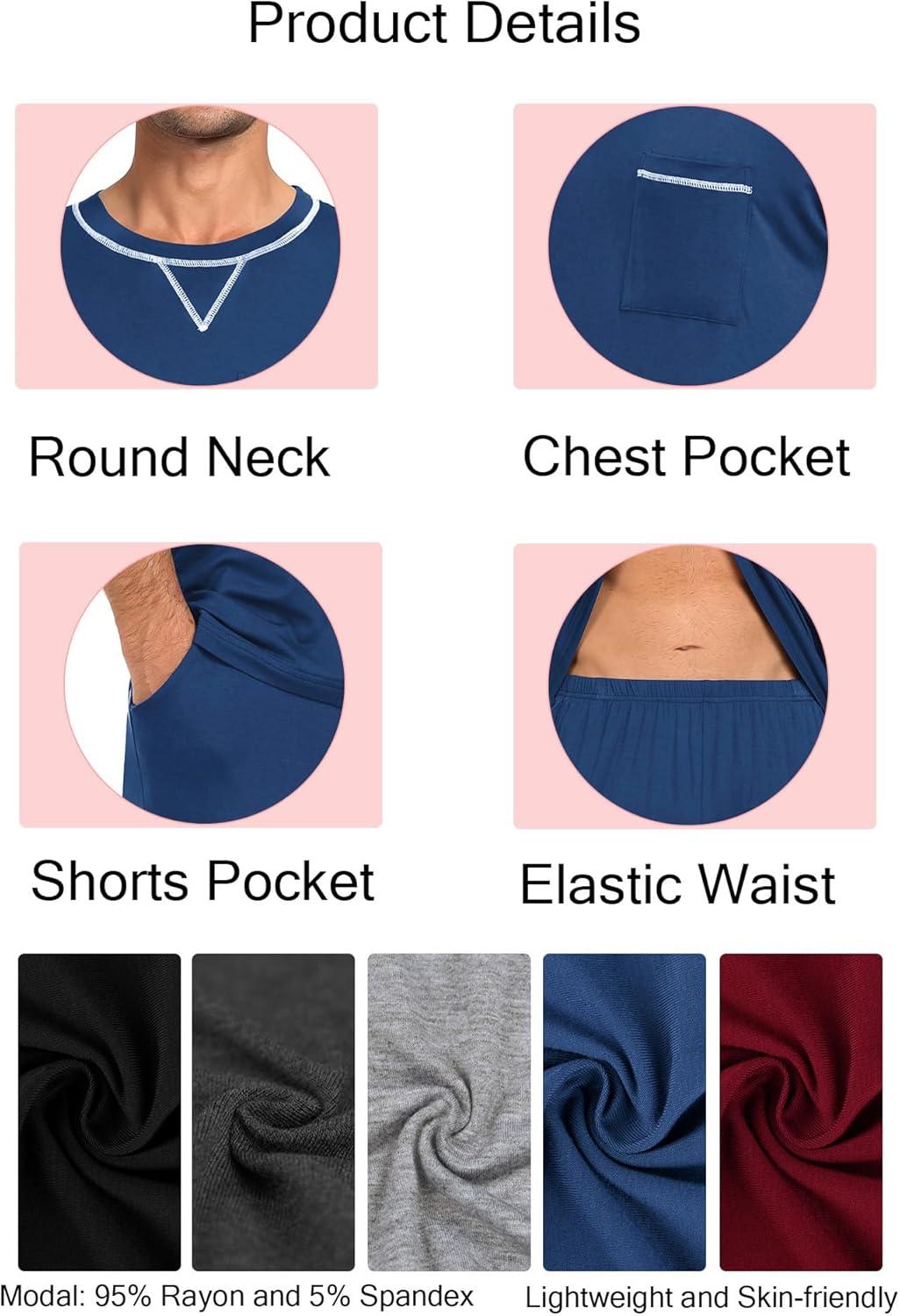 imageSWOMOG Men Modal Pajamas Set Comfy Sleepwear Short Sleeve Pjs Set Soft 2 Piece Lounge Set Cozy Nightwear with PocketsNavy