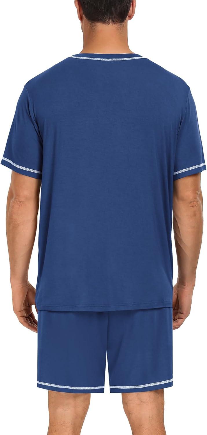 imageSWOMOG Men Modal Pajamas Set Comfy Sleepwear Short Sleeve Pjs Set Soft 2 Piece Lounge Set Cozy Nightwear with PocketsNavy