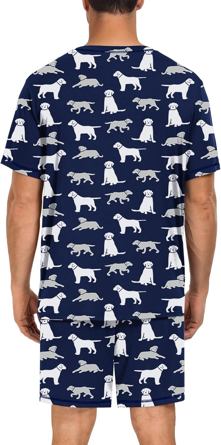 imageSWOMOG Men Modal Pajamas Set Comfy Sleepwear Short Sleeve Pjs Set Soft 2 Piece Lounge Set Cozy Nightwear with PocketsNavy Blue Dogs