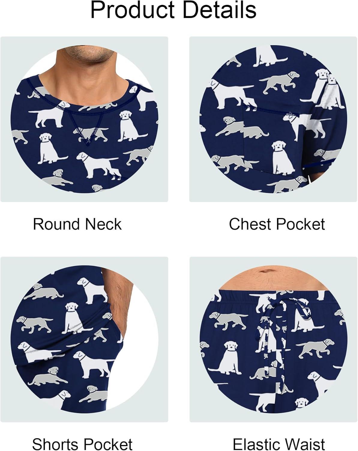 imageSWOMOG Men Modal Pajamas Set Comfy Sleepwear Short Sleeve Pjs Set Soft 2 Piece Lounge Set Cozy Nightwear with PocketsNavy Blue Dogs