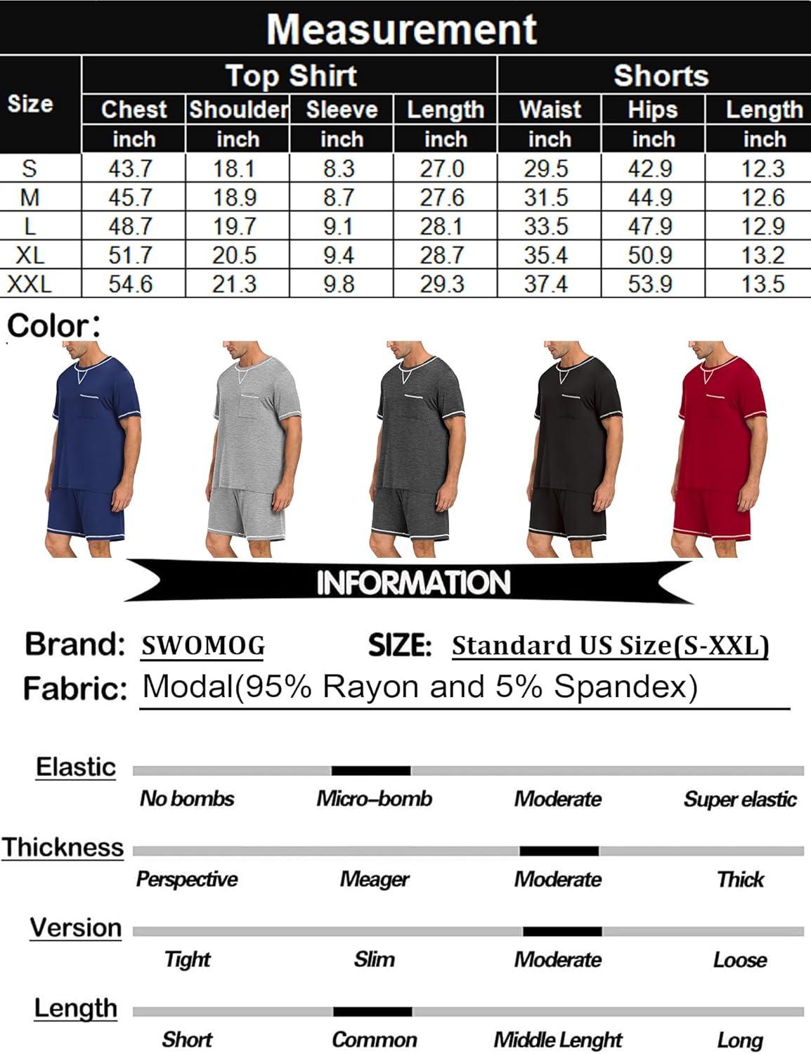 imageSWOMOG Men Modal Pajamas Set Comfy Sleepwear Short Sleeve Pjs Set Soft 2 Piece Lounge Set Cozy Nightwear with PocketsRed