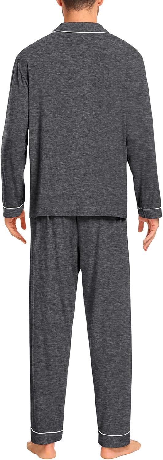 imageSWOMOG Men Pajamas Set Comfy Modal Pjs Button Down Sleepwear 2 Piece Long Sleeve Lounge Set Soft Nightwear with PocketsDeep Grey