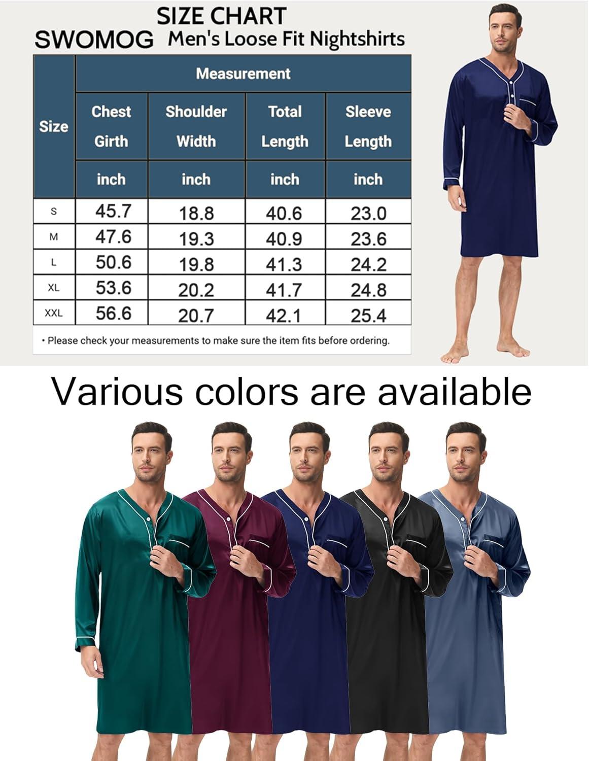 imageSWOMOG Mens Silk Satin Nightshirt Short Sleeve Loose Henley Sleep Shirt Comfy Nightgown Big amp Tall Men SleepwearDeep Navy Blue