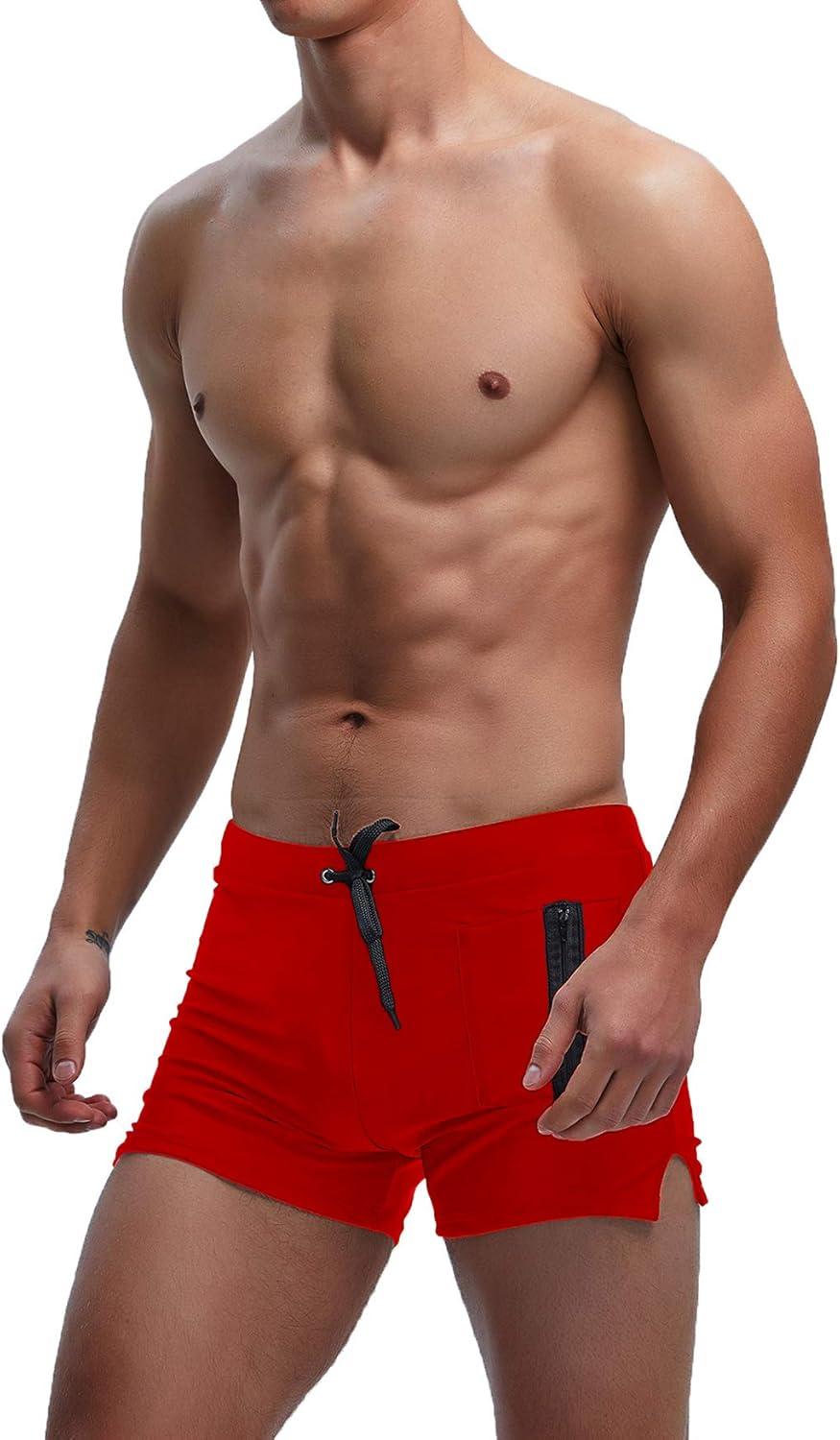 imageSWOMOG Mens Swimming Trunks Swimwear Boxer Brief Fitness Shorts Swim Underwear with Pocket
