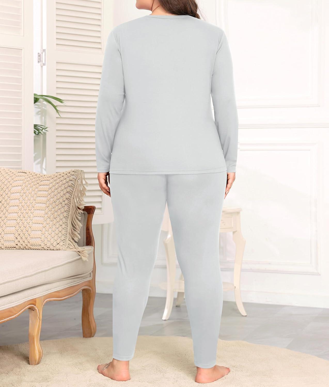 imageSWOMOG Plus Size Thermal Underwear Sets for Women Long Johns Base Layer Set 2 Pcs Underwear Top amp Bottom Pajama SetGray