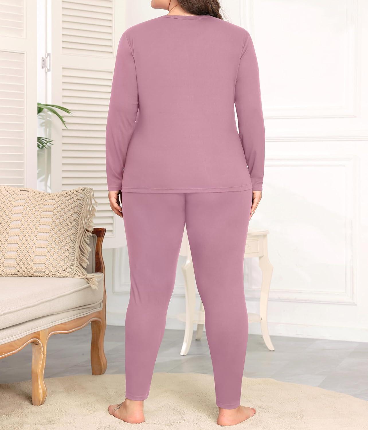 imageSWOMOG Plus Size Thermal Underwear Sets for Women Long Johns Base Layer Set 2 Pcs Underwear Top amp Bottom Pajama SetTar