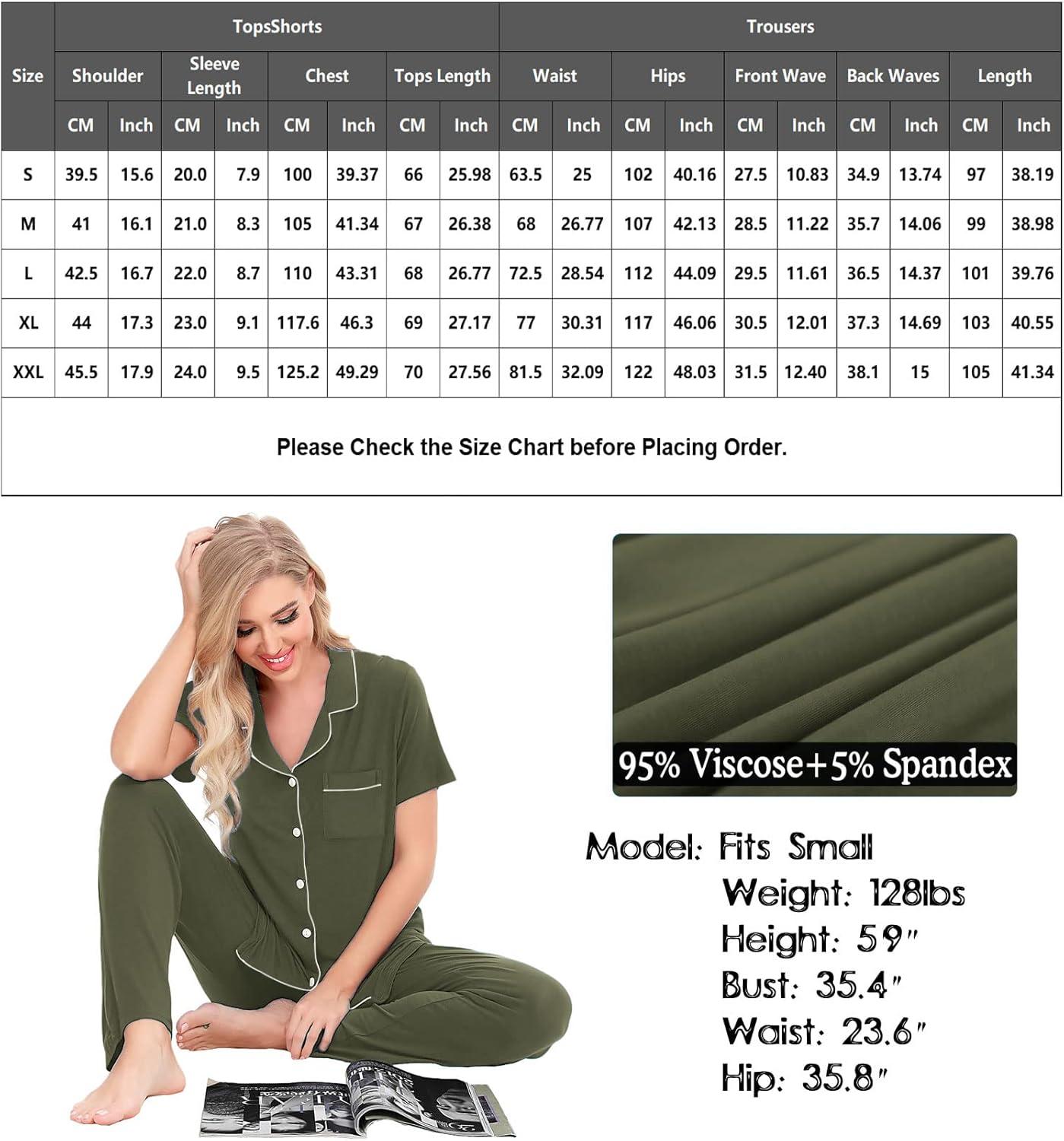 imageSWOMOG Women Pajama Sets TwoPiece Nightwear Short Sleeve Sleepwear Button Down Pj Lounge Sets with Long PantsArmy Green