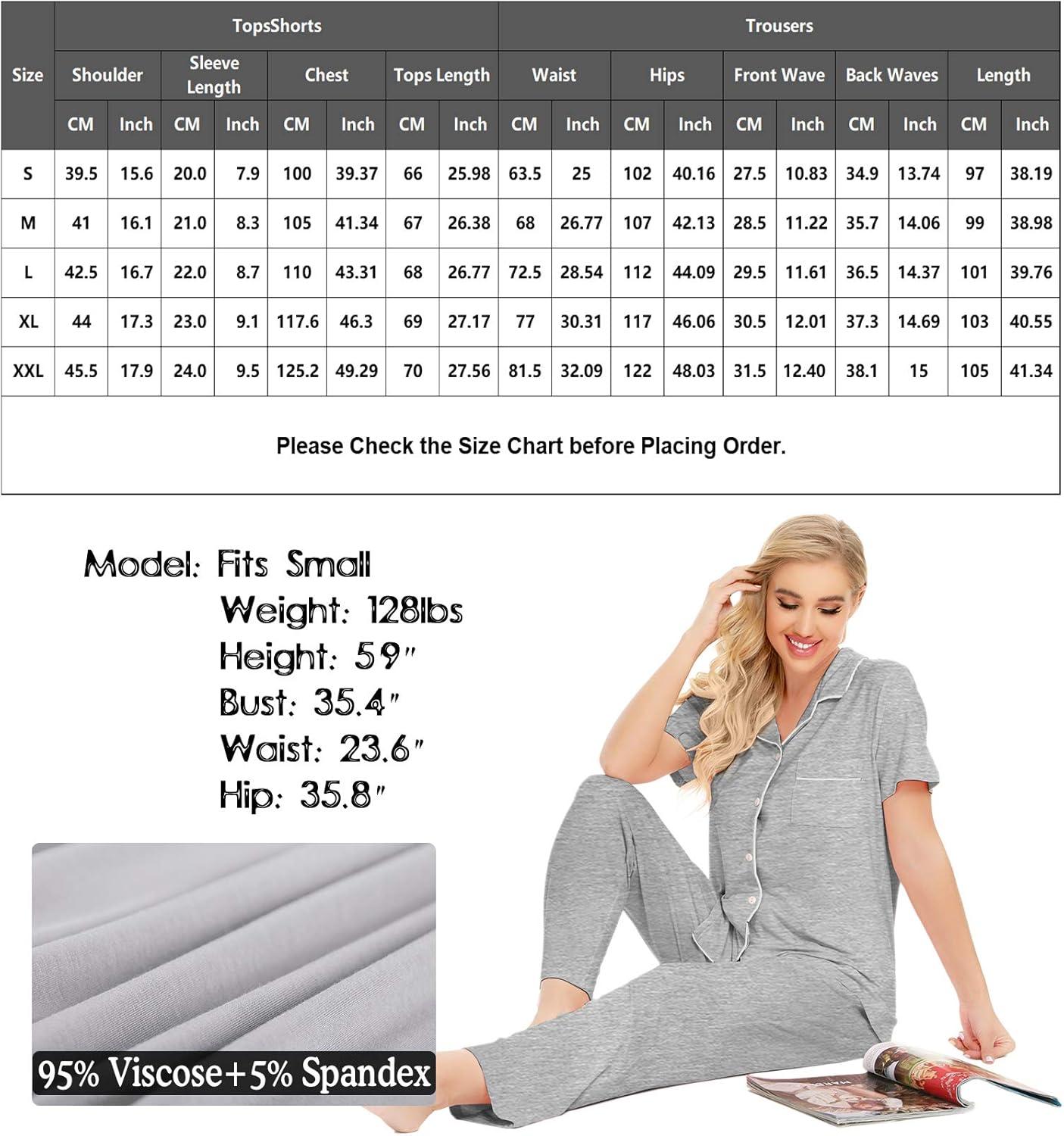 imageSWOMOG Women Pajama Sets TwoPiece Nightwear Short Sleeve Sleepwear Button Down Pj Lounge Sets with Long PantsGray
