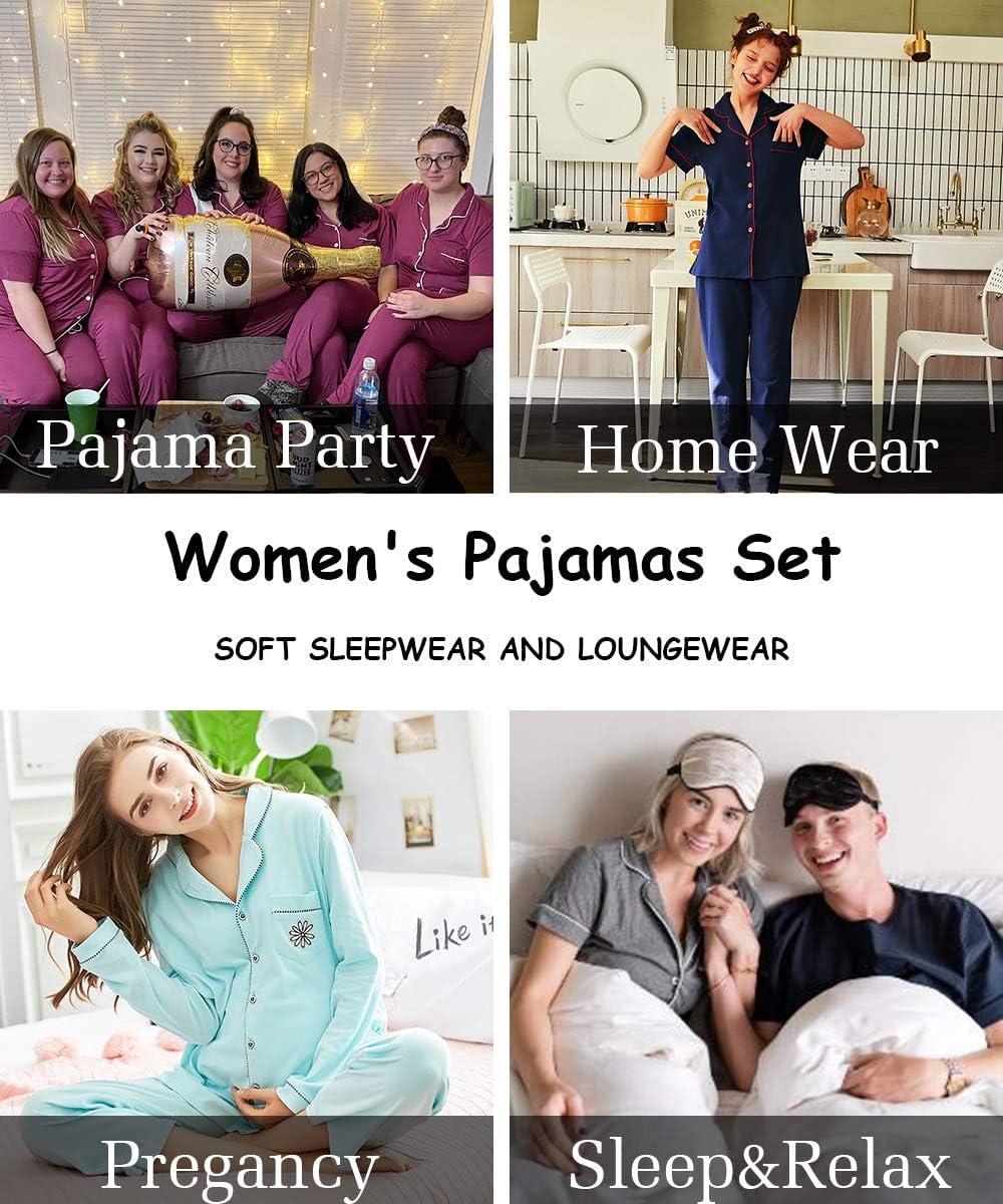 imageSWOMOG Women Pajama Sets TwoPiece Nightwear Short Sleeve Sleepwear Button Down Pj Lounge Sets with Long PantsGray