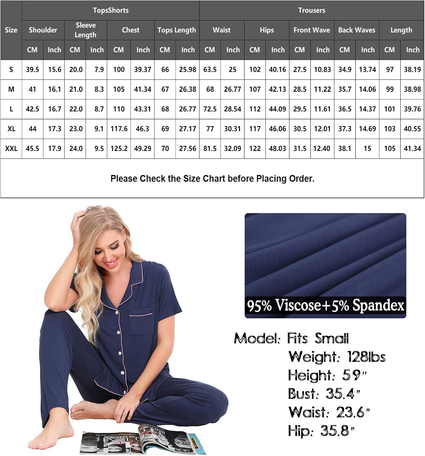 imageSWOMOG Women Pajama Sets TwoPiece Nightwear Short Sleeve Sleepwear Button Down Pj Lounge Sets with Long PantsNavy Blue