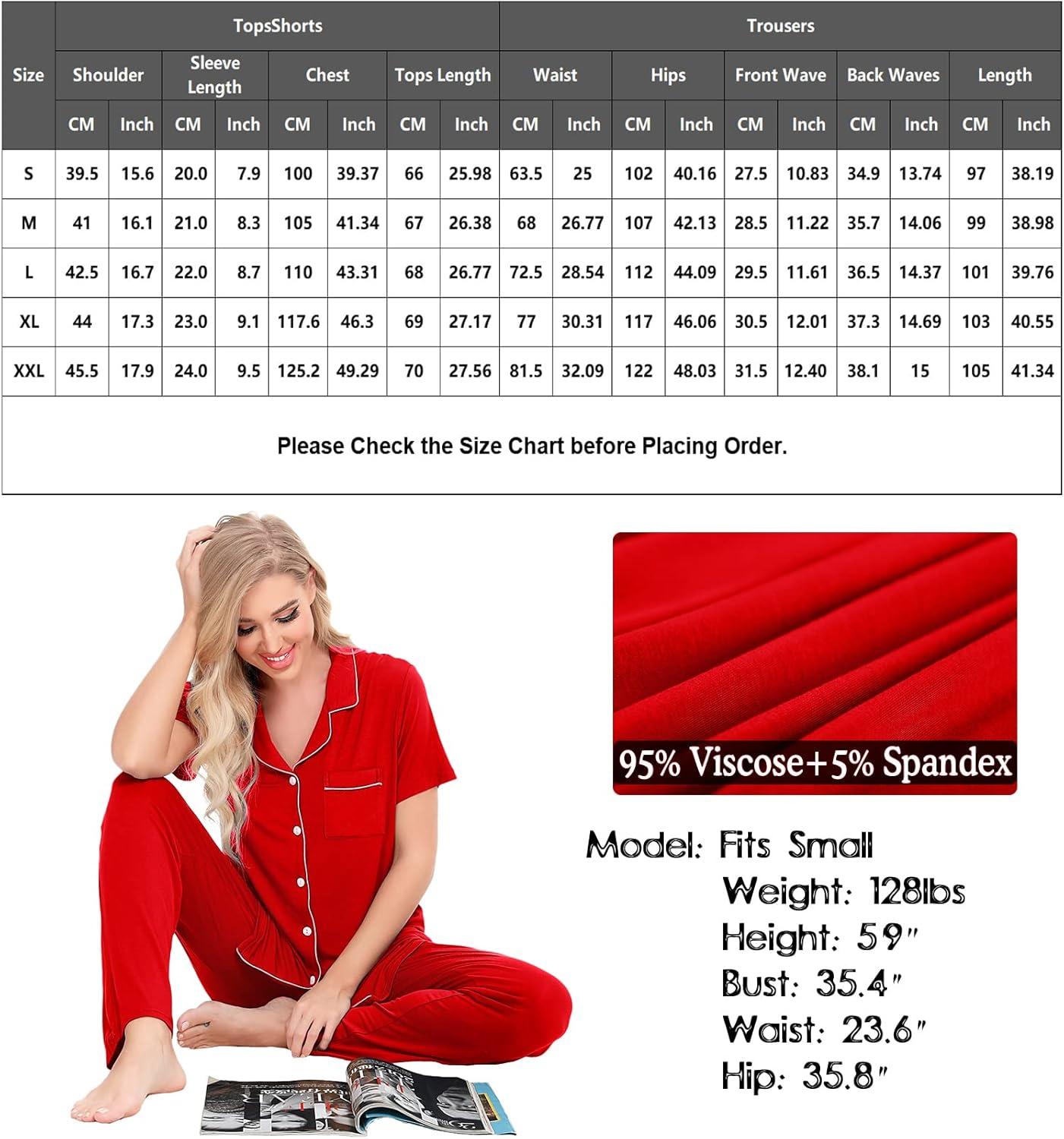 imageSWOMOG Women Pajama Sets TwoPiece Nightwear Short Sleeve Sleepwear Button Down Pj Lounge Sets with Long PantsRed
