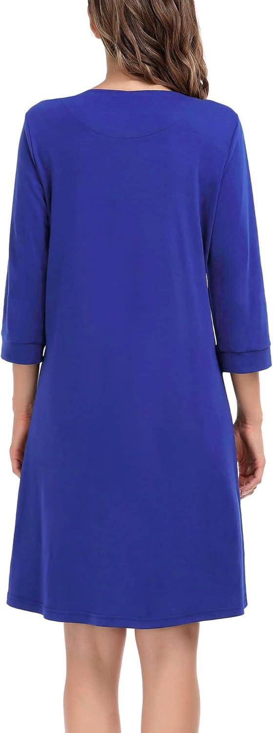 imageSWOMOG Women Zip Up Robe 34 Sleeve Housecoat Soft Cotton Zipper Front Nightgown Loungewear with PocketsBright Blue