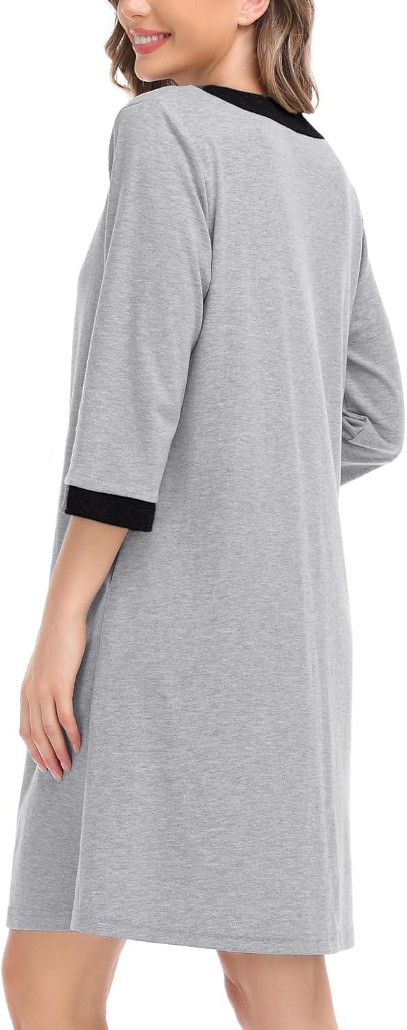 imageSWOMOG Women Zip Up Robe 34 Sleeve Housecoat Soft Cotton Zipper Front Nightgown Loungewear with PocketsModalgrey