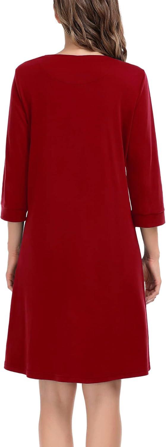 imageSWOMOG Women Zip Up Robe 34 Sleeve Housecoat Soft Cotton Zipper Front Nightgown Loungewear with PocketsRed