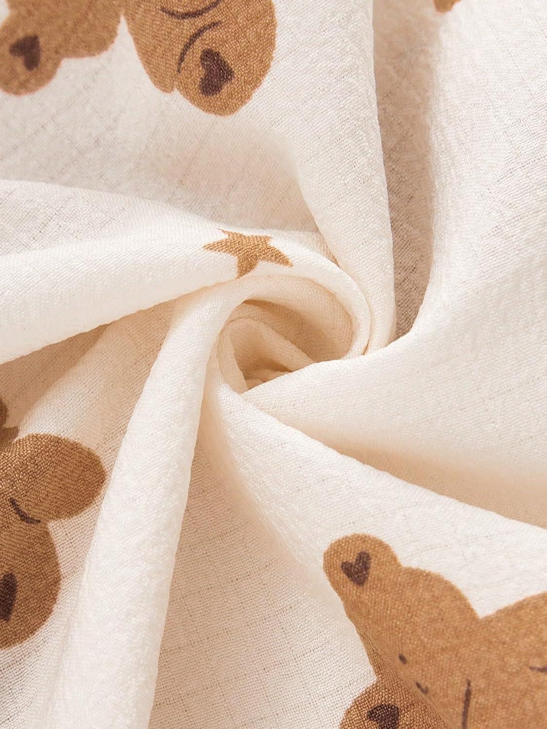 imageSWOMOG Womens 2 Piece Pajama Sets Shorts Sleeve Pajamas Cute Pj Set Lounge Matching Pjs Button Shirt with Long PantsBeige Bear