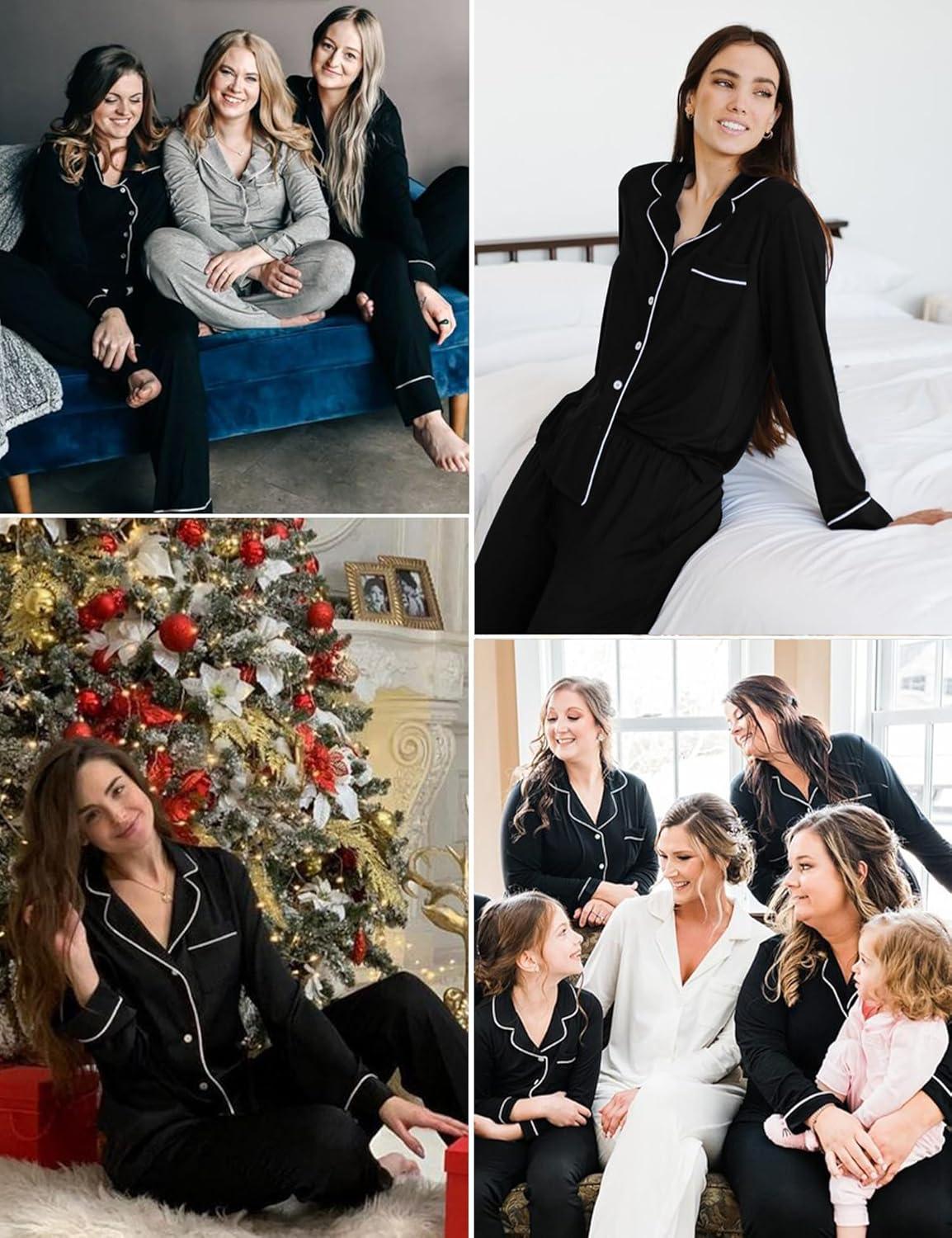 imageSWOMOG Womens Pajama Sets Long Sleeve Button Down Sleepwear Soft Pjs Lounge Sets with Pockets Navy Blue Wide PipingBlackwide Piping