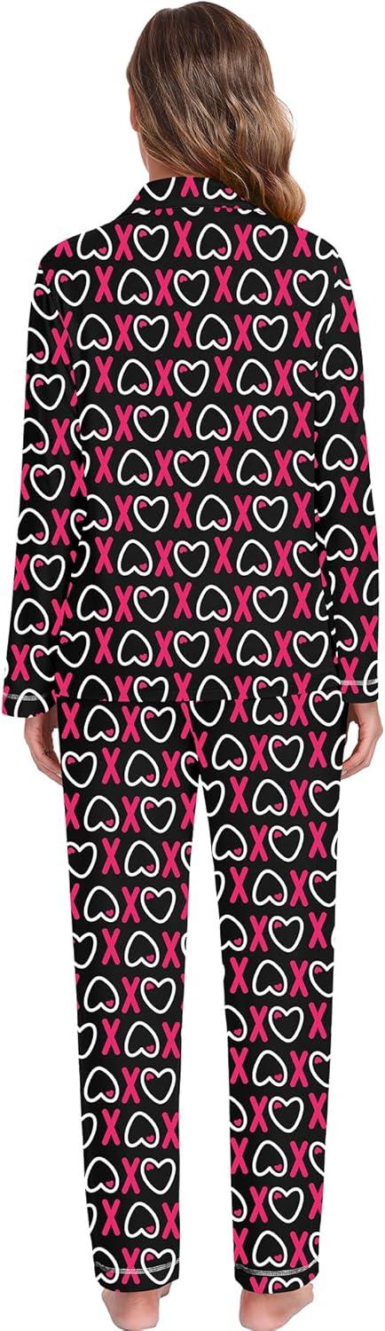 imageSWOMOG Womens Pajama Sets Long Sleeve Button Down Sleepwear Soft Pjs Lounge Sets with Pockets Navy Blue Wide PipingStyleablack Heart