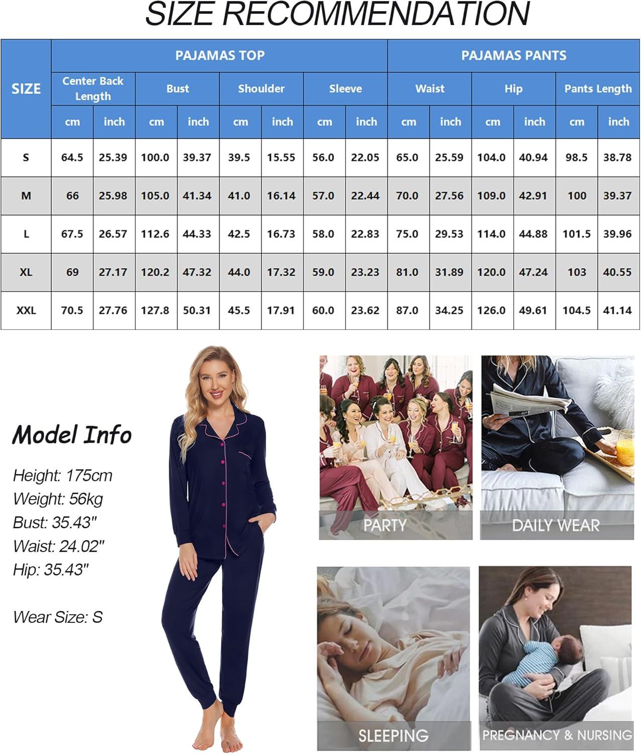 imageSWOMOG Womens Pajamas Set Long Sleeve Sleepwear Button Down Nightwear Soft Joggers PJs Sets with Pockets Lounge SetsNavy Blue