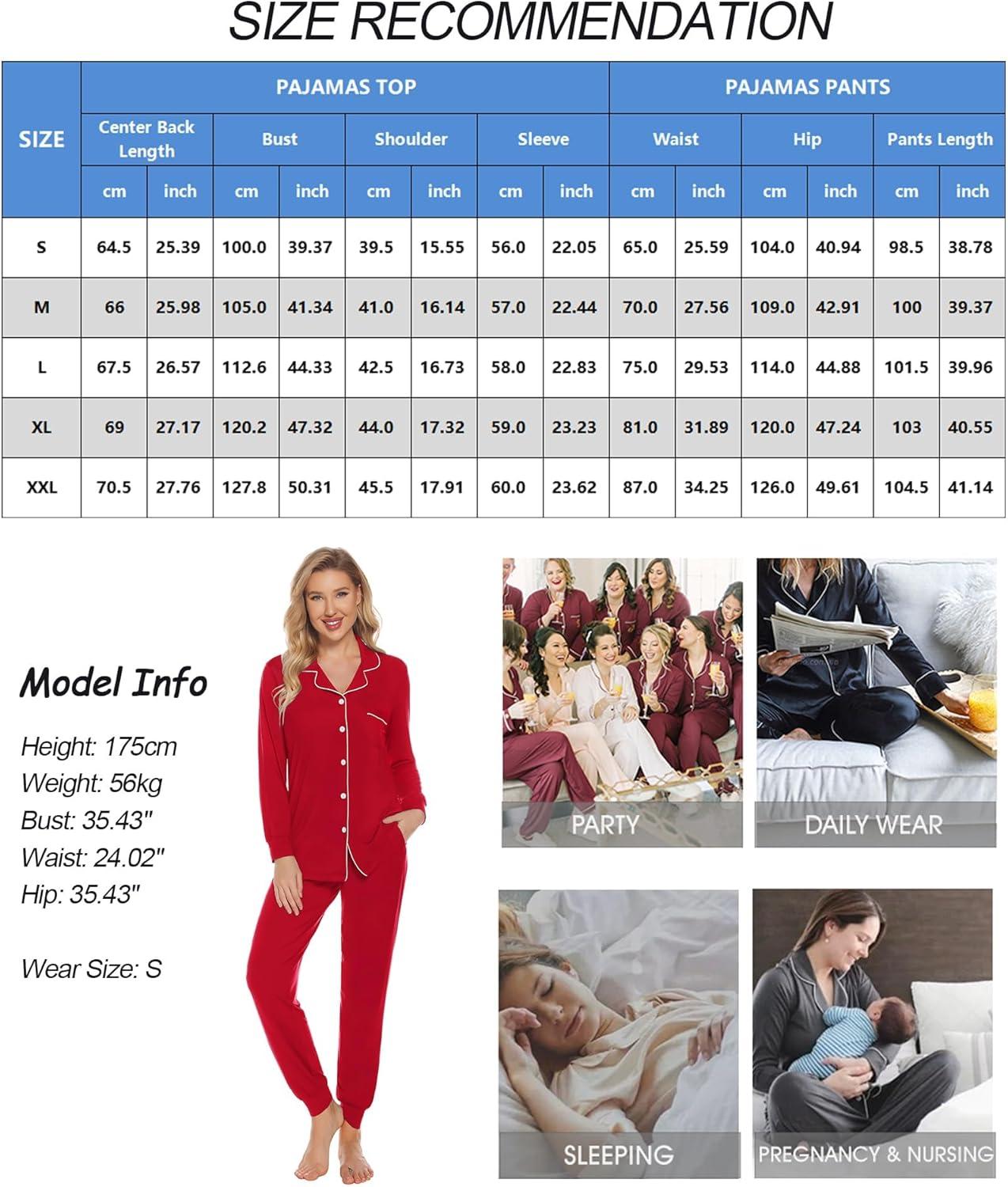 imageSWOMOG Womens Pajamas Set Long Sleeve Sleepwear Button Down Nightwear Soft Joggers PJs Sets with Pockets Lounge SetsRed
