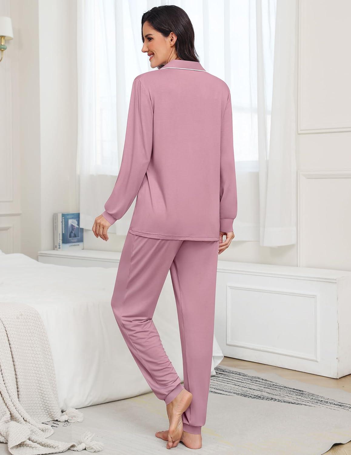 imageSWOMOG Womens Pajamas Set Long Sleeve Sleepwear Button Down Nightwear Soft Joggers PJs Sets with Pockets Lounge SetsTaro Purple