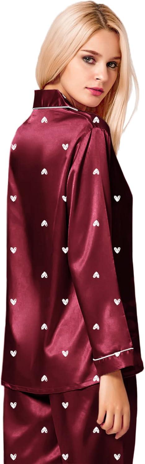 imageSWOMOG Womens Silk Satin Pajamas Set Long Sleeve Button Down Sleepwear 2 Piece Lounge Set Pj Set XS3XLPattern 2