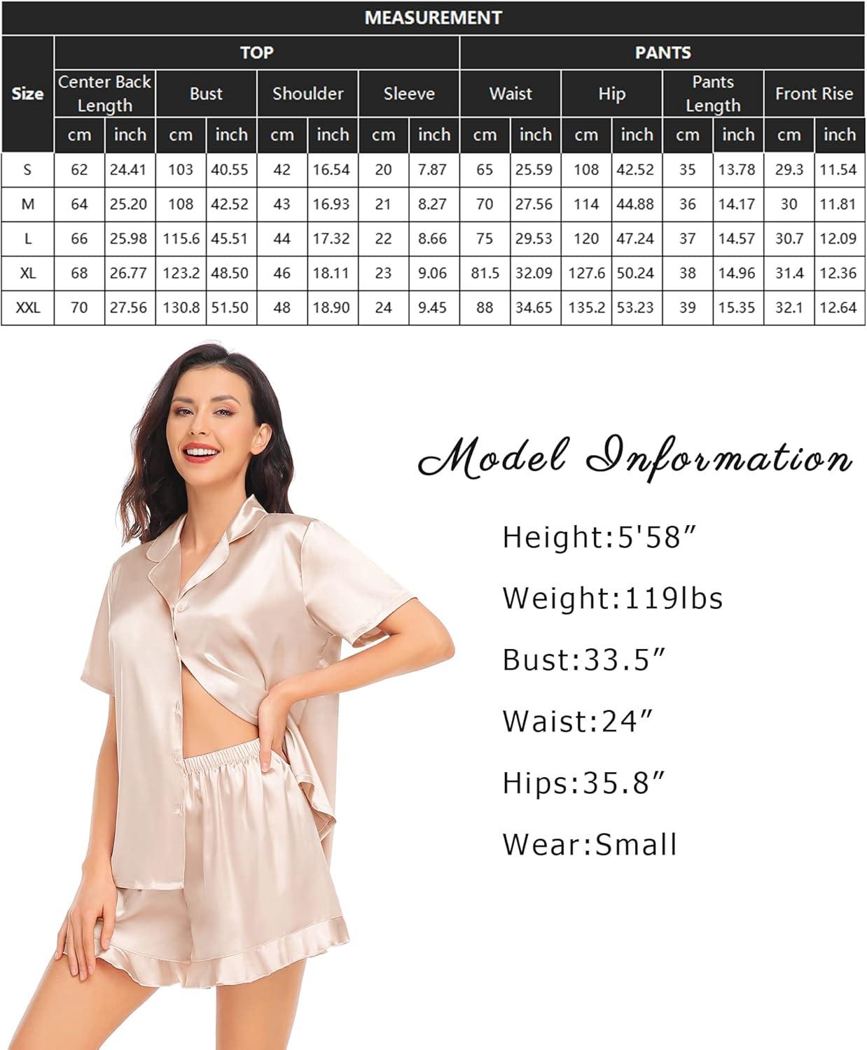 imageSWOMOG Womens Silk Satin Pajamas Set Short Sleeve Button Down Sleepwear Ruffle Hem Shorts PJ Sets TwoPiece LoungewearAchampagne