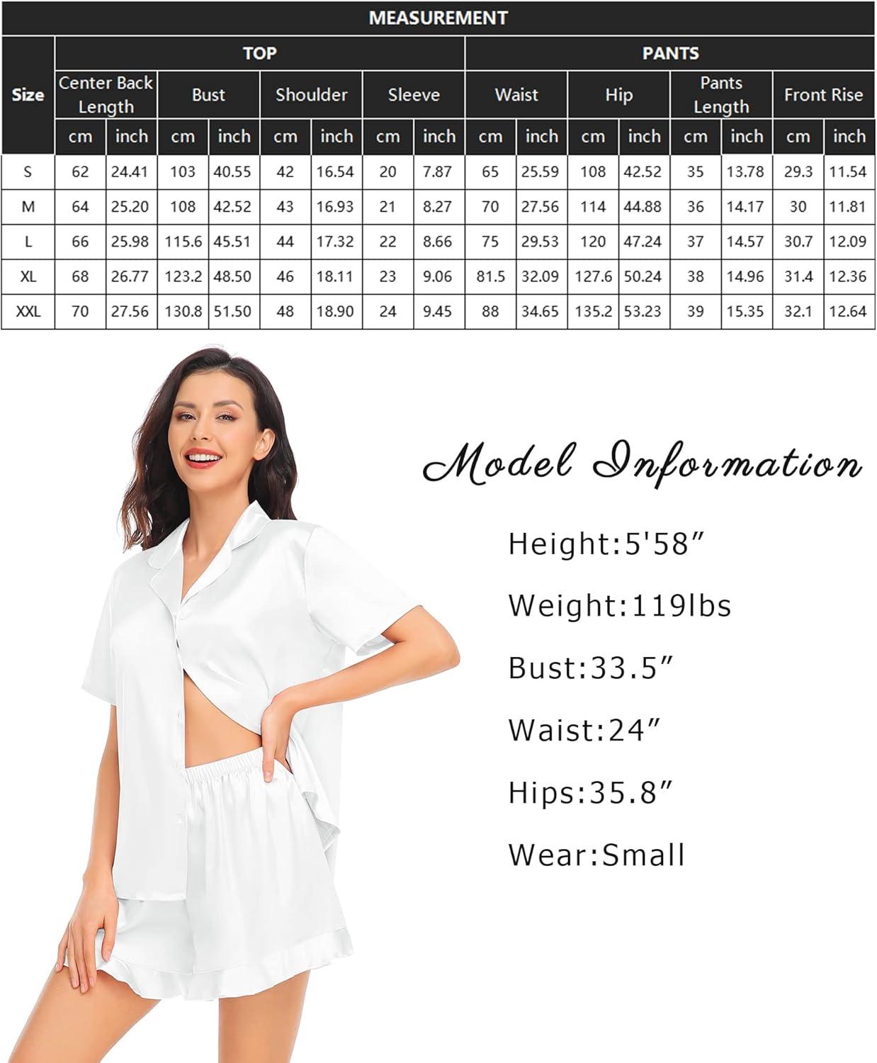 imageSWOMOG Womens Silk Satin Pajamas Set Short Sleeve Button Down Sleepwear Ruffle Hem Shorts PJ Sets TwoPiece LoungewearAwhite