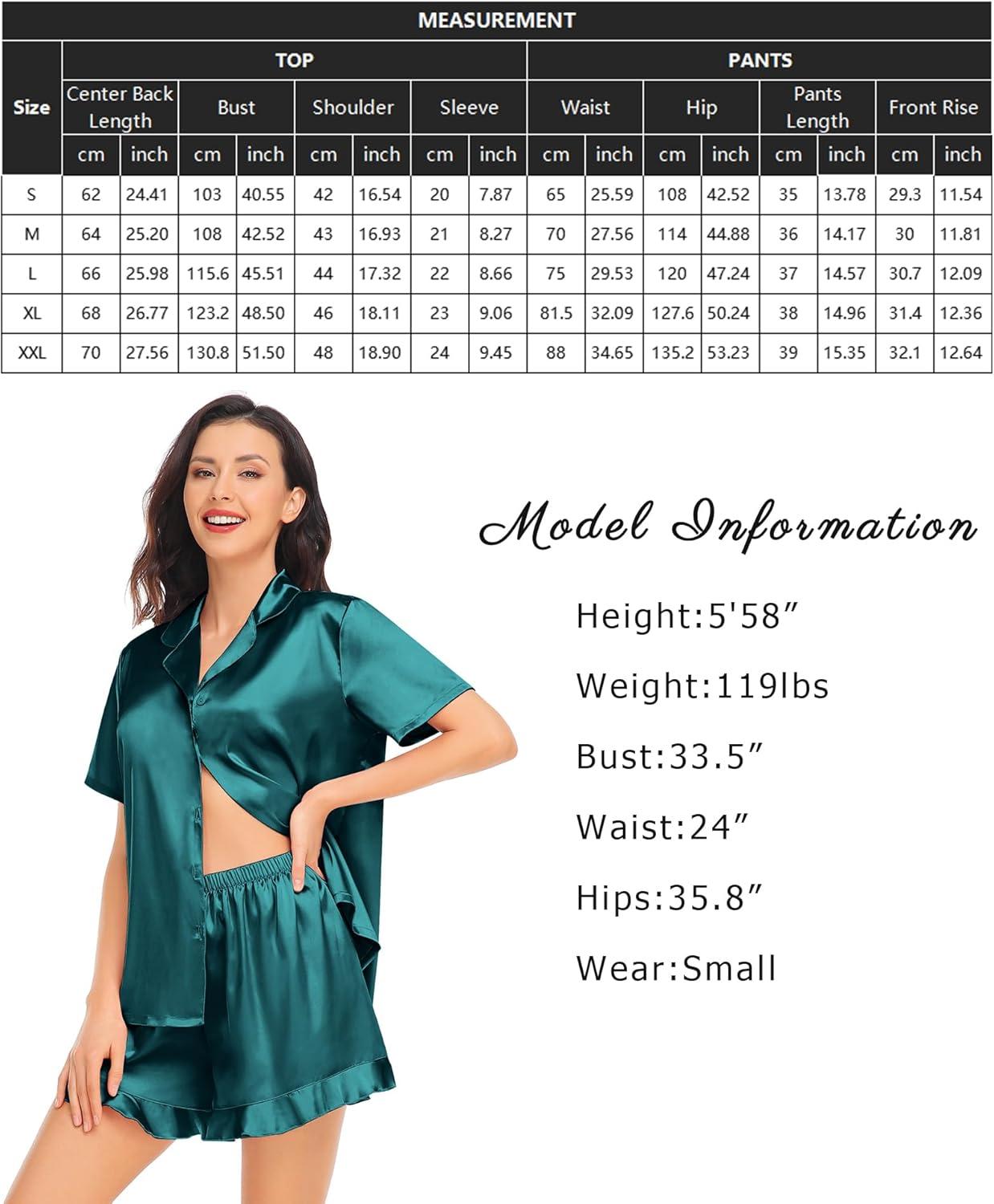 imageSWOMOG Womens Silk Satin Pajamas Set Short Sleeve Button Down Sleepwear Ruffle Hem Shorts PJ Sets TwoPiece LoungewearGreen