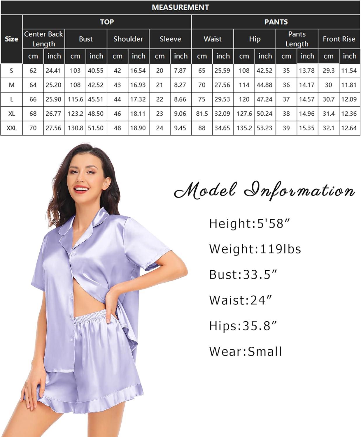 imageSWOMOG Womens Silk Satin Pajamas Set Short Sleeve Button Down Sleepwear Ruffle Hem Shorts PJ Sets TwoPiece LoungewearLavender