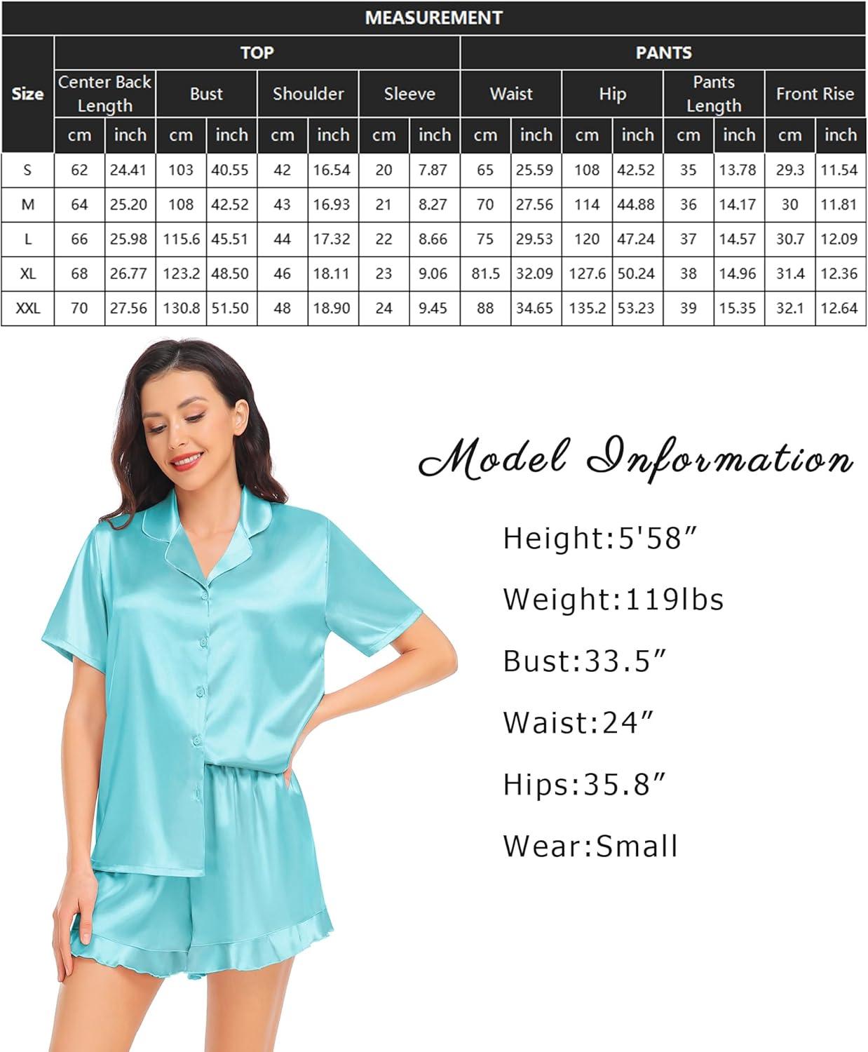 imageSWOMOG Womens Silk Satin Pajamas Set Short Sleeve Button Down Sleepwear Ruffle Hem Shorts PJ Sets TwoPiece LoungewearLight Blue