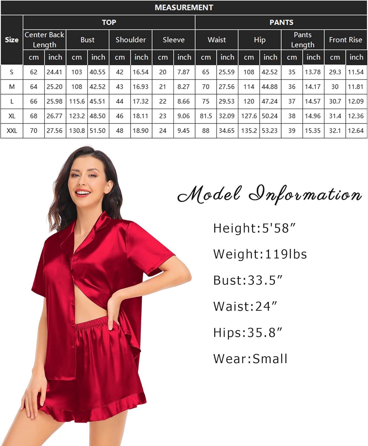 imageSWOMOG Womens Silk Satin Pajamas Set Short Sleeve Button Down Sleepwear Ruffle Hem Shorts PJ Sets TwoPiece LoungewearRed1