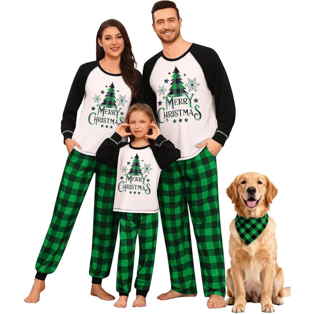 imageSWOMOG Family Christmas Matching Pajamas Sets Long Sleeve Pjs Holiday Sleepwear Women Men Soft Loungewear SetGreen Black Plaid