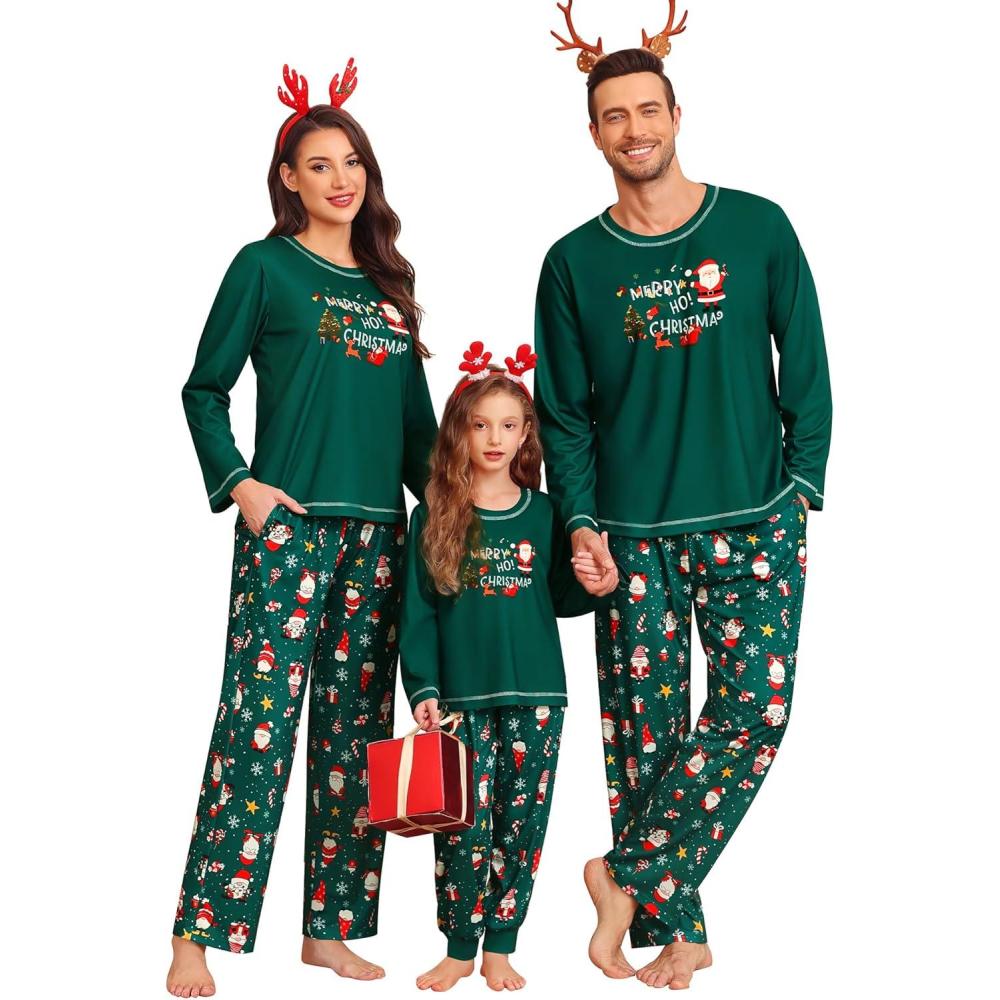imageSWOMOG Family Christmas Pajamas Set Party Holiday Sleepwear Long Sleeve ButtonDown Loungewear SetGreen Santa Clauspullover