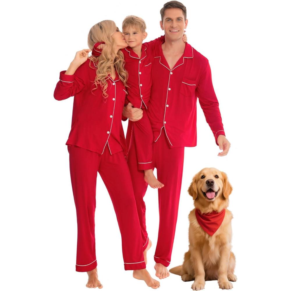 imageSWOMOG Family Christmas Pajamas Set Women amp Men Long Sleeve Pj Set Party Sleepwear ButtonDown Loungewear SetRed