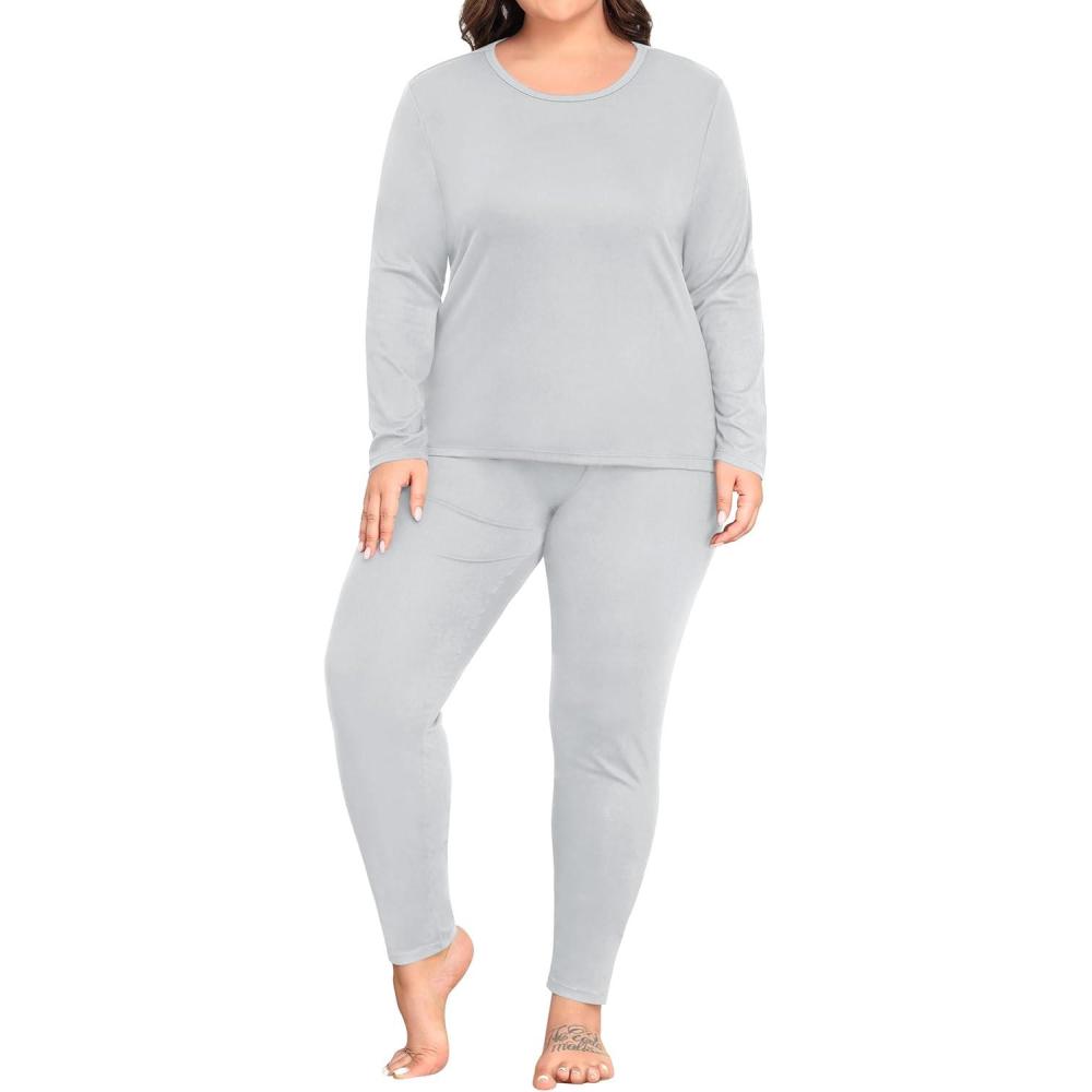 imageSWOMOG Plus Size Thermal Underwear Sets for Women Long Johns Base Layer Set 2 Pcs Underwear Top amp Bottom Pajama SetGray